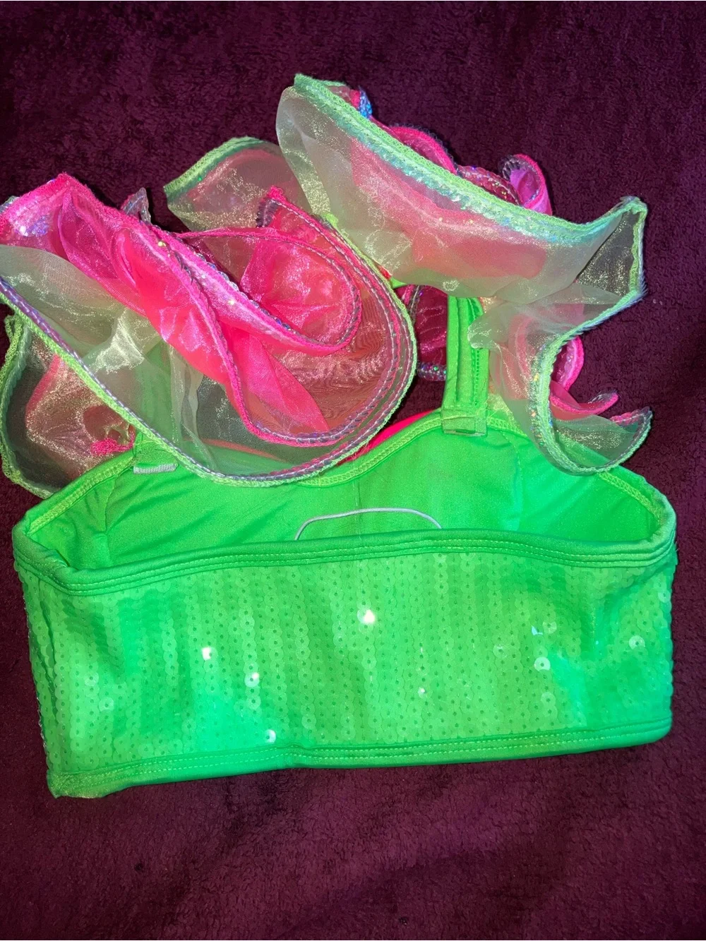 Neon Green & Hot Pink Sequin Heart top
